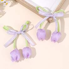 2pcs Multicolor Tulip Hair Clip,Cute Bow Tulip Hairpin,Pastoral Vacation Style,Elegant Sweet Hair Accessories Gift For Girl Teen Daily Christmas Party - Multicolor - View 12