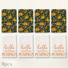 2pcs "Hello Pumpkin" Autumn Kitchen Towels, White & Floral Print Rustic Farmhouse Style Rectangular Decorative Hand Towels, Suitable For Autumn, Harvest Festival, Thanksgiving, Kitchen Decor 4/6/8pcs Set - Multicolor - View 9