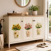 Vintage Floral Vase Cabinet Stickers, Elegant Flower Wall Decals, Removable, Suitable For Kitchen Cabinets, Furniture And Farmhouse Style Home Decor - Vase Wall Sticker - View 5