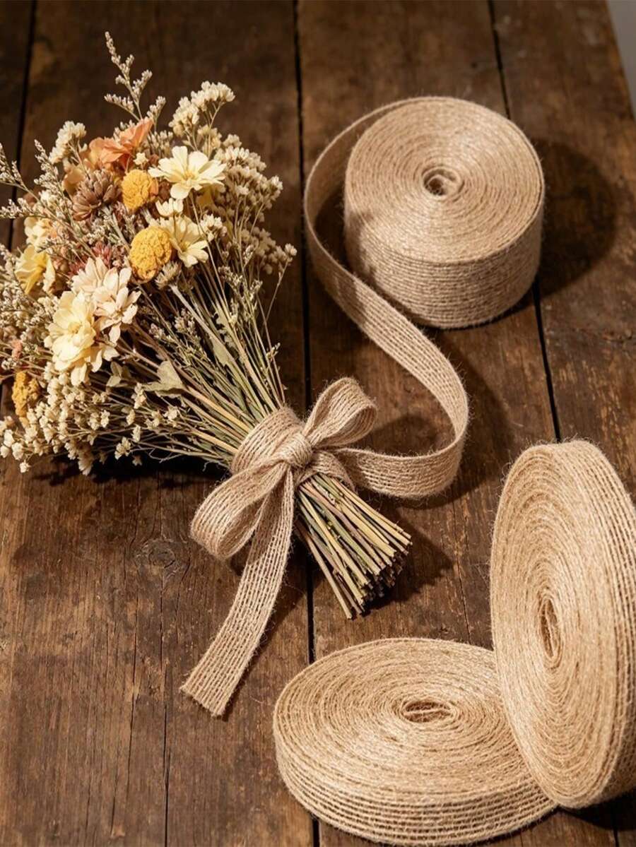 1 Roll Thick Linen Ribbon, Rustic Light Brown Premium Craft Ribbon, Perfect For Gift Wrapping, Weddings, Christmas Party Decor And DIY Crafts - Multicolor - View 1