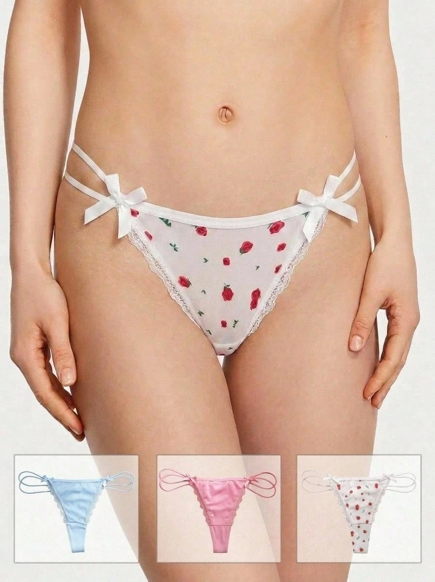 Aesletic 3pcs Women's Comfortable Low-Rise Thong Panties - Multicolor - View 1