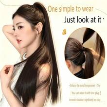 Magic Wand Ponytail Hair Extension For Women, Low Ponytail Long Straight Hair, Big Wavy Curly Hair, Natural Ponytail Short Braid Hair Accessory - Coffee Brown - View 8