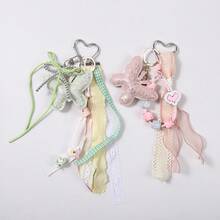 Rhinestone Butterfly Macaron Acrylic Beaded Keychain With Lace Cord, Fresh Style Bag Charm For Girls - Multicolor - View 2