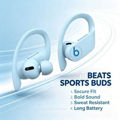 Earbud Olahraga Nirkabel Sejati Beats Power Pro, Desain Kait Telinga yang Aman, Tahan Keringat dan Air IPX4, Suara Stereo Bass Dalam, Waktu Putar Lama, Mikrofon Panggilan Jernih untuk Lari, Latihan di Gym, Olahraga Luar Ruangan