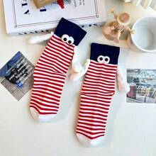 1 Pair Funny 3D Holding Hands Mid-Calf Socks, Novel Striped Socks With Plush Big Eyes And Soft Hand Decoration, Suitable For Couples, Family Gatherings, Party Gifts, Daily Home Couple Outfits - Multicolor - View 7