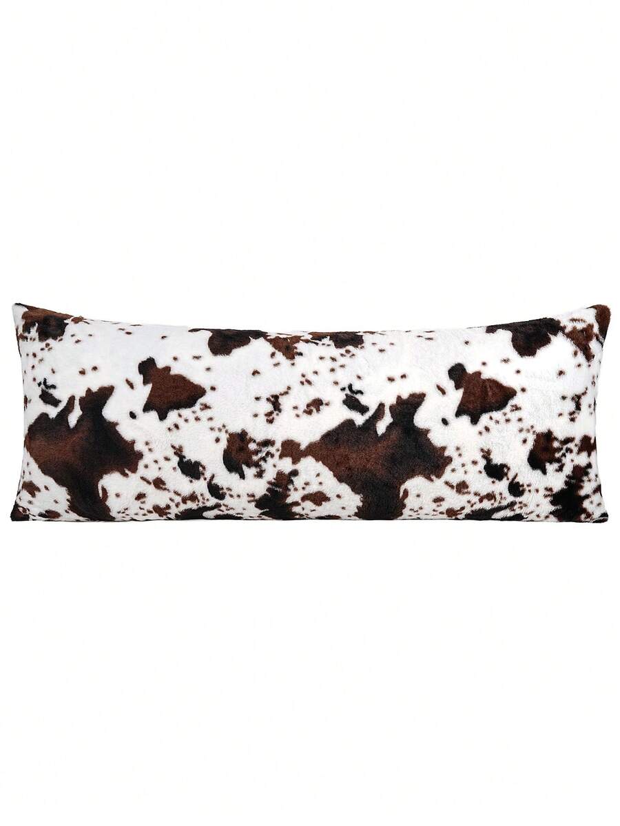 Plush Cow Print Body Pillow Case, Soft Faux Fur Black And White Spotted Decorative Throw Pillow Cover 14*36 Inches, Suitable For Bed, Sofa, Dorm, Homestay Soft Decor (Pillow Insert Not Included) - Coffee Brown - View 1