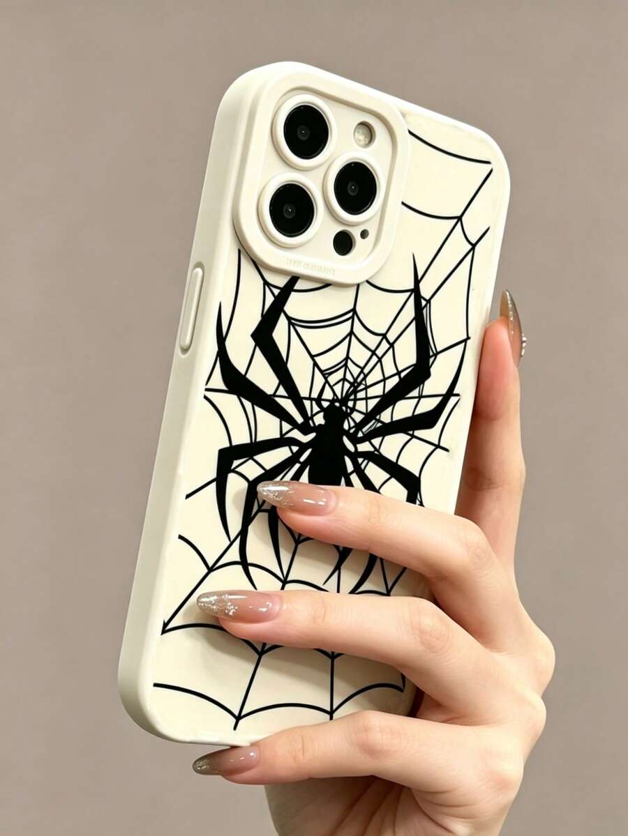 Phone Case - Fashionable Cute Beige Spider Web Pattern Phone Case, Anti-Slip Anti-Drop Suitable For IPhone18/18Pro/18ProMax/17/17Pro/17ProMax/16/16Pro/16ProMax/15/15Pro/15ProMax/14/13/12/11 - Beige - View 1