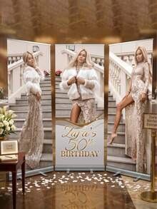 1pc - Personalized Banner, Customized Photo Polyester Fiber Banner. Personalized Wedding Photo Text Poster, Customized Frameless Canvas Graduation Poster, Wedding Welcome Poster, Customized Birthday Party Poster, Wedding Welcome Sign Template - Multicolor - View 3