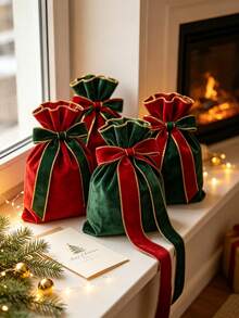 1pc Christmas Flocked Flocked Ribbon, Red & Green Dual Color Gold Edge Luxury Satin Fabric, Handmade DIY Bow Material, Christmas Gift Box & Flower Packaging, Christmas Tree Hanging Decor, Christmas & Halloween Party Scene Decoration Ribbon - A - View 8