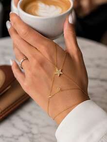 STONEFANS 1pc Star Bracelet Accessory Fashion Versatile Rhinestone Ring Bracelet Integrated Chain - Star - View 1