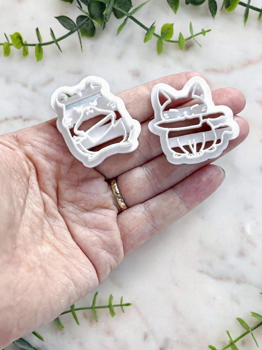 Samurai Animal Polymer Clay Cutters, Cat Frog Hamster Duck Embossing Clay Molds For Handmade Earrings, DIY Craft Supplies - White - View 1