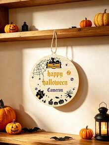 Custom Halloween Wooden Plaque, Spooky Personalized Name Door Hanger, Customized Name Wall Hanging Decor, Customizable Party Sign For Entryway, Porch, Room, Rustic Holiday Gift, Halloween Home Decor, Personalized Halloween Wooden Sign, Family, Friend - Multicolor - View 6