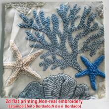 1件仿刺繡海洋風枕套，2D印花非刺繡，海星珊瑚印花靠墊套，地中海風客廳沙發裝飾枕套，輕量聚酯纖維材質單面印花，不含枕芯，45*45cm - 藍白色 - 查看 5