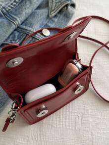 Mini Lipstick Fashion Solid Color Minimalist Glossy Flip-Top Shoulder Bag, Suitable For Shopping, Wallet, Young Women, College Students, Newcomers, Office Workers, Etc. Perfect For Office, University, Work, Business, Commuting, Outdoor Activities, Travel And Outings. - Burgundy - View 6