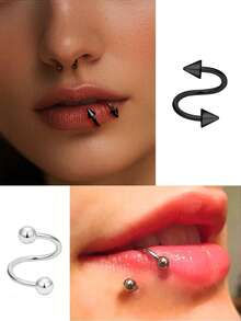 2 Stück S-förmiger Lippenring aus 316L Edelstahl, hypoallergen, schlangenförmiger Lippenring, Twist-Ohrstecker 16G 8mm, Augenbrauen-Lippenstab, Helix-Ohrring, Halloween-Geschenk - Verschiedenfarbig - Übersicht 2