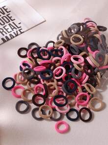 50/100/200pcs/Set Small Women's Ponytail Rubber Band Hair Ties Black Pink Brown High Elasticity Hair Ropes - Multicolor - View 4