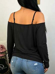 Women's Plus Size Solid Color Knit Fabric T-Shirt For Vacation Beach Summer - Black - View 3