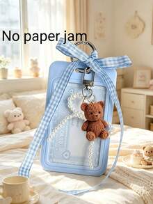 Card Holder With Sliding Mesh Shoulder Strap And Faux Pearl Pendant, Decorated With Cute Brown Bear Charm, Detachable And Erasable Sliding Cover, Student Campus Card/Meal Card Protector, With Pearl Bow Keychain, Durable Transparent Card Holder With ID Window And Card Slot, Campus Card, ID Card, Transit Card Holder, DIY Keychain Charm, Bank Card Holder, Birthday Gift, Holiday Souvenir, Back To School Gift, Graduation Gift, Travel Essential - Multicolor - View 8