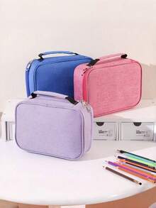 1pc Large Capacity 72-Slot Multi-Function Zipper Pencil Case, Built-In Pockets, Suitable For Pencils, Markers, School & Office Art Supplies, Back To School Stationery Storage - Multi-color - View 3