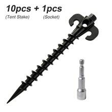 20/10pcs Heavy Duty Spiral Tent Stakes Set With 1 Sleeve Combination Set - 7.9 Inch Screw-In Ground Anchors, Suitable For Camping, Beach, Inflatable Equipment And Garden Lawn - Durable Outdoor Windproof Stakes - Spiral Tent Peg Set - View 6
