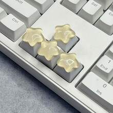 Gradient Glitter Transparent Star Keycaps, Cute Girly Style 3D Decorative Personalized Replacement Keycaps, Five-Pointed Star Keycaps, Universal Cross-Axis Mechanical Keyboard Decorative Keycaps - View 4