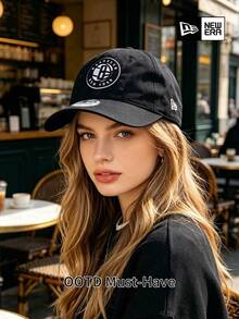 NEW ERA Brooklyn Nets Round Patch Baseball Cap, Black Soft Top Unisex Street Style Dad Hat - Black - View 3