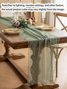 1pc Lace Table Runner, Home Decor, Suitable For Wedding, Restaurant, Living Room, Family Gathering, Party, Dinner Table Decoration, Washable And Reusable - Green - View 3