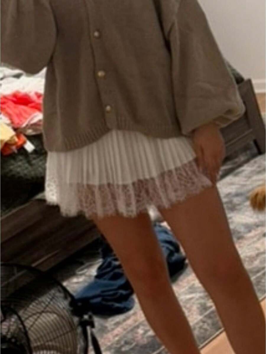 Women's Lace Mini Skirts Low Rise Pleated A-Line Skirts Half Slip Skirt Lace Trim Fairy Mesh Flowy Short Skirts Underskirt Summer Beach Vacation - 白色 - 查看 1