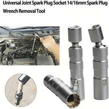 2pcs/Set Spark Plug Socket Wrench, 14mm+16mm, 3/8" Strong Magnetic Universal Swivel, Spark Plug Removal Tool With Magnet, 360° Rotating Adjustable Joint Design, Suitable For 19 Scenarios, Mechanical Repair, DIY Use - Silver - View 3