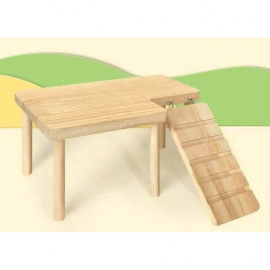 1 Set Solid Wood Double-Layer Platform Table With Ladder, Suitable For Hamsters, Gerbils, Golden Hamsters To Climb, With Hideout And Landscape Platform, Suitable For Small Pets, All Seasons - S - View 1