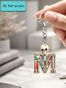 2D Flat Halloween Acrylic Keychain, 26 Letters Skull Medical Model Key Ring, Fashion Bag Charm, Perfect Gift For - Skeleton - View 12