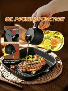 1pc Unique Hand-Painted Olive Branch Pattern Pp Oil Cruet, Unique Automatic Flip Lid Leak-Proof Oil Bottle With Handle, Exclusive Printed Olive Design Kitchen Olive Oil And Vinegar Container, Suitable For Cooking And Baking - View 5