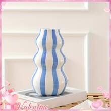 1pc Rustic Ceramic Vase - 1pc Asymmetrical Gourd-Shaped Striped Abstract Vase, Suitable For Fresh Flowers | Countertop And Living Room Shelf Decor - Ideal Valentine's Day And Mother's Day Gift - Multi-color - View 2