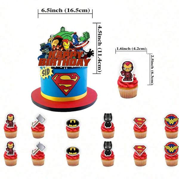 Avengers-Themed Cake Topper Set - DIY Cake Decorations & Picks For Home Birthday Parties. Suitable For Various Occasions Including Party Decor, Holiday Celebrations, Casual Gatherings, The Back-To-School Season, Christmas Parties, And More