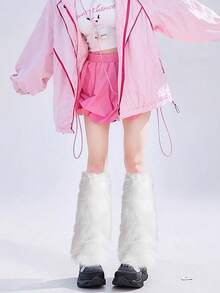 1 Pair Women's Y2K Plush Leg Warmers, Soft Fuzzy, Winter Warm Boot Covers, Halloween Santa Costume - Multicolor - View 5