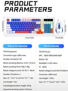 T-WOLF Gaming Wired Keyboard And Mouse Set, RGB Backlit 98-Key Color-Block Keyboard For Business Office And Gaming, 6-Button LED Illuminated Mouse - View 10