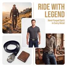 1pc Men's Casual PU Leather Belt, All Season, Western Cowboy Vintage Carved Print Design - Multicolor - View 7