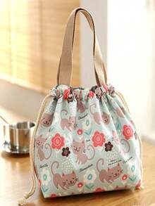 1 buah Tas Bekal Makan Siang Serut Motif, Kantong Bento Genggam Portabel, Tas Penyimpanan Makanan Tahan Air dan Dapat Digunakan Kembali, untuk Sekolah, Perjalanan Luar Ruangan, Berkemah, dan Piknik Sehari-hari, Serbaguna untuk Semua Musim - Tersedia berbagai warna dan gaya. - View 10