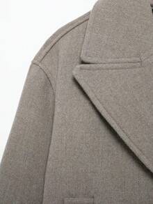 DEEKA Mantel Pendek Wol Kancing Ganda Musim Gugur/Dingin Wanita, Jaket Minimalis Campuran Wol Premium - Grey - View 8