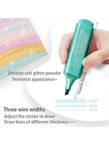 8 Colors Glitter Shimmer Highlighters, Chisel Tip Glitter Highlighter Pens For Journaling, Notes Marking, School Office Supplies, Planner Decorating - Multicolor - View 4