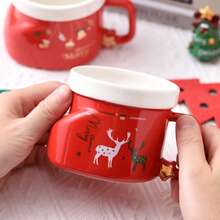 1pc/5pcs 300ml Ceramic Mug, Christmas Boot Shape With Reindeer Print, Suitable For Home Use, Holiday Decoration And Christmas Gift - Multi-color - Christmas Stocking Mug - View 5