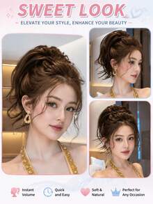 Fluffy Short Curly Ponytail Hair Extension High Bun Synthetic Hair Accessory Elastic Hair Tie Bun Hair Scrunchie For Women Daily Party Date - Multicolor - View 9