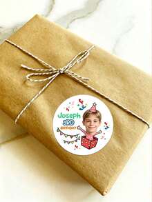 54-540 piezas Pegatinas de agradecimiento personalizadas, Etiquetas redondas personalizadas, Personalizadas, Pegatinas de cumpleaños, Pegatinas de caja de regalo personalizables, Pegatinas para niños, Niño - Versión de texto de foto - Ver 10