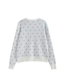 Women's Pentagram Pattern Long Sleeve Single-Breasted Casual Knit Cardigan - White - View 6