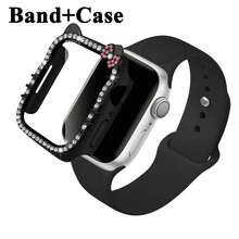 2pcs/Set Sports Silicone Watch Band, Compatible With Apple Watch 40/41/42/44/45/46/49mm, Unisex, Soft Waterproof Wristband, Replaceable Sports Watch Band, Compatible With Apple Watch Ultra 11 10 9 8 7 6 5 4 SE Series, Cartoon Pattern, Compatible With Apple Watch Case, Shiny Diamond PC With High-Definition Tempered Glass Screen Protector - Black/Black - View 1