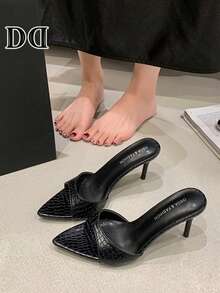 1雙歐美風女款尖頭細高跟拖鞋，極簡時尚女鞋，適合日常通勤與購物 - 黑色 - 查看 1