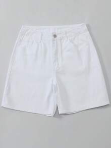 Women's Solid Color Bermuda Denim Shorts Casual White Summer, Effortless Style - White - View 5