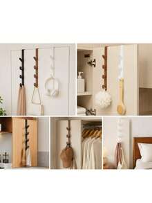 Cabinet Door Hanging Multi-Hook Rack, Drill-Free Plastic Hooks, Space-Saving Closet Organizer, Multi-Bend Hooks For Towels, Bags, Hats, Scarves, Suitable For Kitchen, Bathroom, Bedroom Home Storage Rack, Load Capacity Under 1kg - Multicolor - View 3
