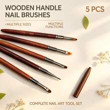 Premium Natural Wooden Nail Art Brushes, Multiple Brush Heads For Blending And Outlining - Redwood - View 2