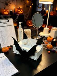 1pc Halloween Black Bat Shaped Acrylic Napkin Holder, Halloween Theme Desktop Tissue Box, Suitable For Dining Table, Party And Gothic Home Decor - Multicolor - View 7